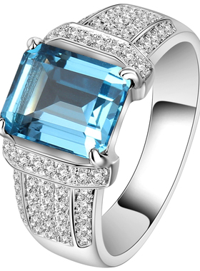 轻奢高级感精致小众瑞士蓝托帕石戒指男925纯银镀金镶嵌宝石定制