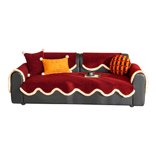 新年红色氛围加厚毛绒沙发垫盖布2026新款固定防滑结婚喜庆坐垫子