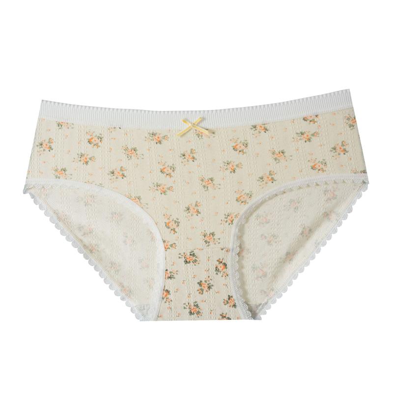 法式碎花内裤女生纯棉蕾丝边少女士三角内裤纯棉中腰抑菌透气软糯