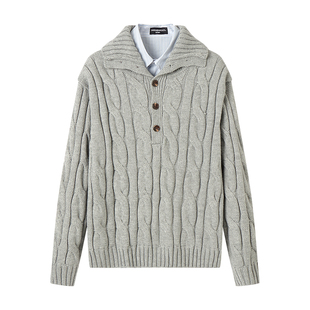 白口阳【曼哈顿乐章】学院英伦风假两件毛衣粗针绞花针织上衣加厚