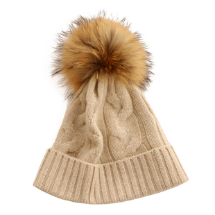 AiurtRuutti意式纯羊绒运动休闲高奢 狐狸毛球冷帽针织便帽皮草冬