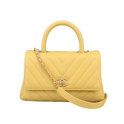 9新CHANEL香奈儿COCO HANDLE荔枝皮小号单肩A9299二手奢侈品包包