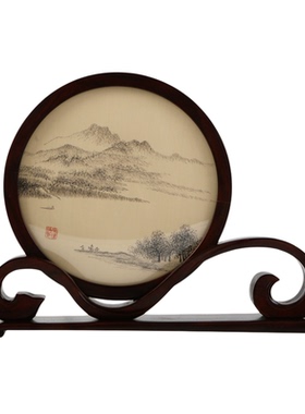 非遗双面苏绣南宋山水画中式摆件
