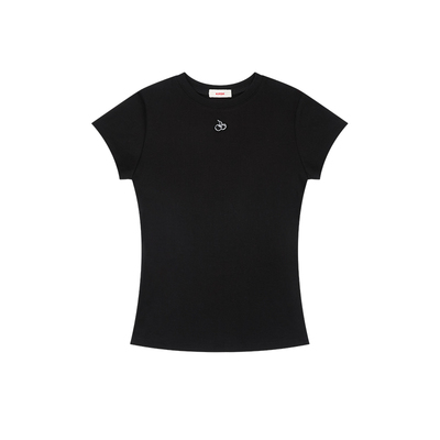 樱桃KIRSH韩系刺绣圆领收腰短袖