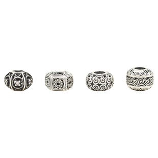 足银隔珠 做旧镂空锆石六角如意卷草纹隔珠 S999纯银DIY手链配件