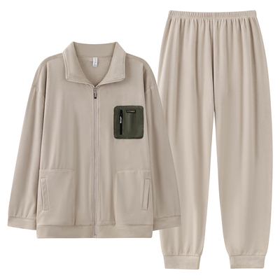 男士睡衣秋冬季海岛绒薄绒家居服