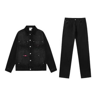 Coca-Cola/可口可乐 做旧水洗美式牛仔外套牛仔裤休闲运动套装