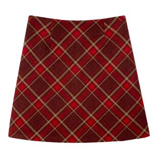 SUNSHINE LION红色格子半身裙女2025秋冬短裙高腰A字包臀新年战袍