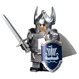 指环王白银天鹅骑士军事中国古代士积木人仔儿童拼装玩具古风摆件