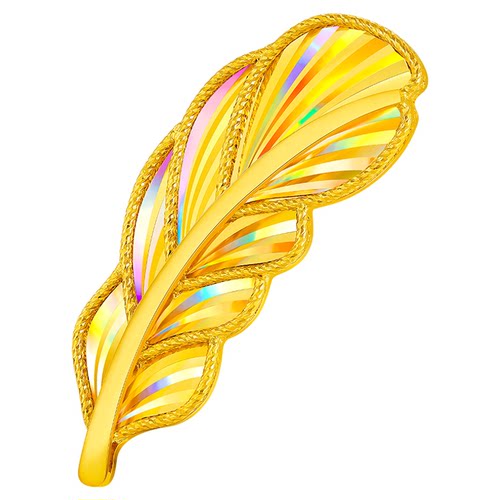 金至尊闪醉金黄金羽毛胸针2025新款炫彩幻彩金硬足金胸针新年礼物