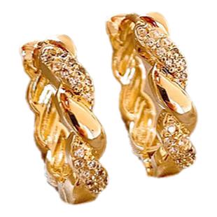 金色麻花镶钻锆石圈圈耳环女新款耳钉气质小耳圈复古耳饰品高级感