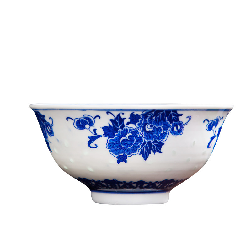 特价10个碗景德镇家用青花瓷碗釉下彩5英寸米饭碗中式风 创意餐具