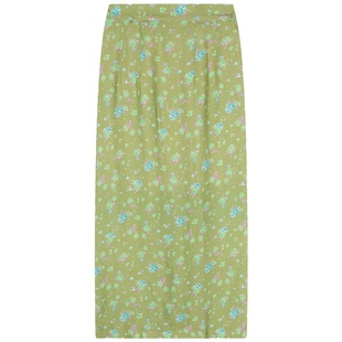 今屿花花 a字半身裙女秋冬款2025新款半身长裙绿色碎花裙子高腰