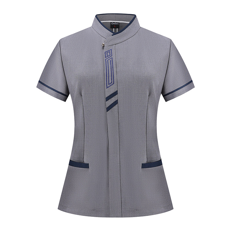 高端物业酒店服务员保洁工作服女短袖立领绿色客房清洁保洁服制服