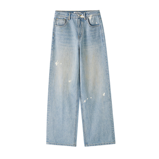 REMOULD 2024夏季新款小众复古脏脏泥染薄款直筒泼墨牛仔阔腿裤女