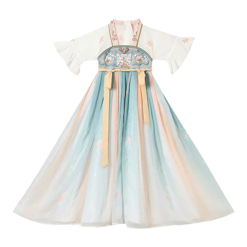 薄款夏季女童古风汉服短袖连衣裙