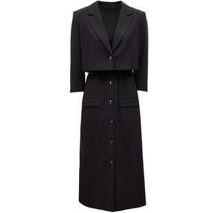 Vero Moda奥莱连衣裙秋冬新款商场同款两件套拼接小黑裙西装外套