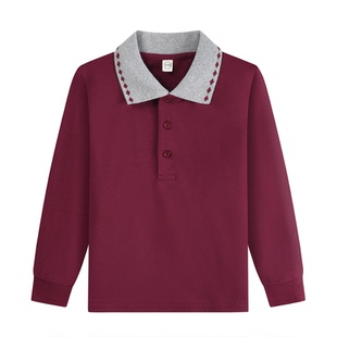 男童polo衫长袖t恤儿童全棉校服女童翻领园服男孩纯棉白色打底衫