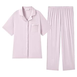 兰卓丽家居服女上下套装短袖九分裤睡衣宽松柔软舒适可外穿夏季款