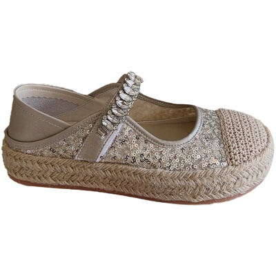 麻绳编织玛丽珍鞋水钻渔夫鞋