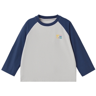 【小山风】papa爬爬秋新品儿童长袖T恤男女童撞色插肩袖速干上衣