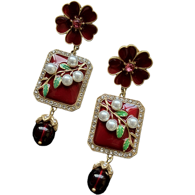 中古Vintage宫廷耳钉夸张花耳饰