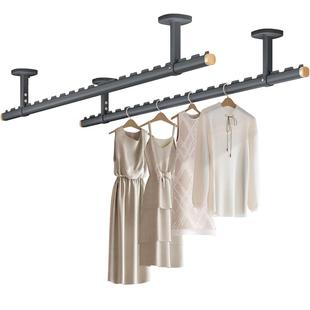 比人固定式晾衣杆阳台顶装晾衣架晒被子神器一根晒衣吊杆室外防风