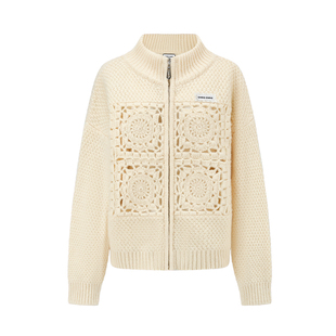 SHRO ENRO 2026春季新款百搭手工编织图纹拉链羊毛针织毛衣开衫女