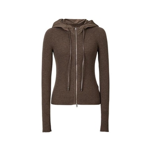 艾诺丝尚忆2025秋新款修身双拉链连帽针织衫毛衫女上衣803046