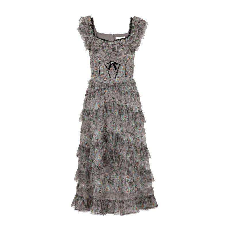 LULUALWAYS【商场同款】26夏季新款法式气质网纱拼接蛋糕连衣裙女