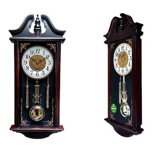 老式敲点报时挂钟中式复古摇摆钟客厅家用静音欧式创意仿木石英钟