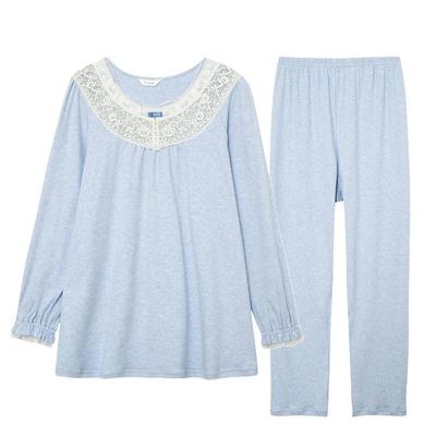 纯棉高支针织蕾丝长袖睡衣罗丝美