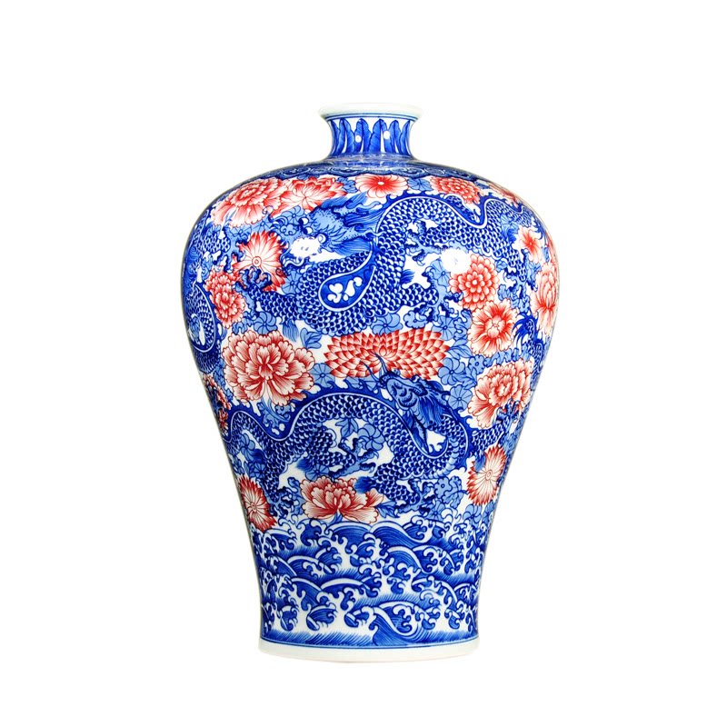 花瓶陶瓷青花釉里红手绘龙凤瓶