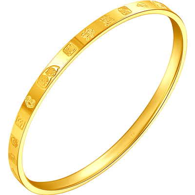 周大福手镯经典简约吉言金黄金