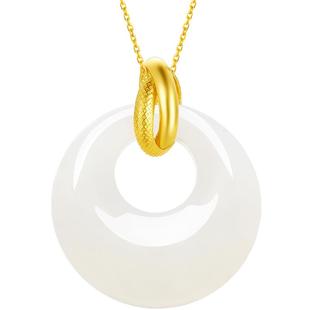 周六福和田玉平安扣吊坠女金镶玉妈妈玉坠玉石挂件足金情人节