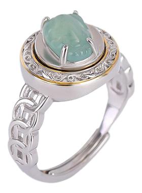 925银复古国风貔貅戒指环招财个性设计开口可调节戒指可旋转指环