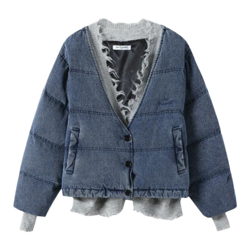 JAC FLEURANT【秦岚徐璐吴宣仪同款】牛仔拼接针织假两件羽绒服
