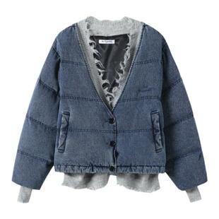 JAC FLEURANT【秦岚徐璐吴宣仪同款】牛仔拼接针织假两件羽绒服