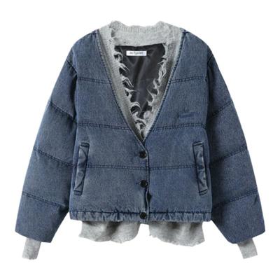 JAC FLEURANT【秦岚徐璐吴宣仪同款】牛仔拼接针织假两件羽绒服