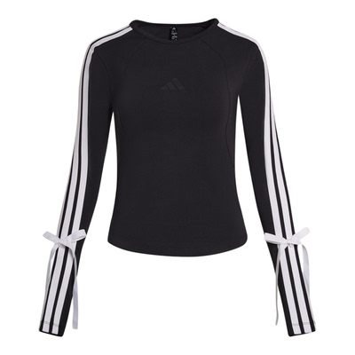 阿迪达斯女装2025秋经典三条纹修身蝴蝶结运动休闲长袖T恤 KG3862