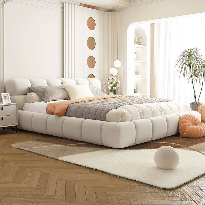 现代简约轻奢网红泡芙床奶油风主卧双人床1.8米布艺面包床侘寂风,住宅家具,布艺床,淘宝优惠券,粉丝福利购,淘宝优惠卷