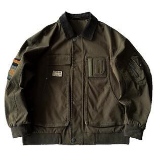 【硬朗有型】美式复古巴恩风徽章贴布工装夹克男春秋潮牌宽松外套