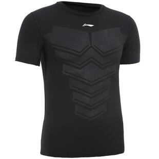 李宁健身衣男短袖紧身服速干高弹运动足球服跑训田径训练压缩衣服