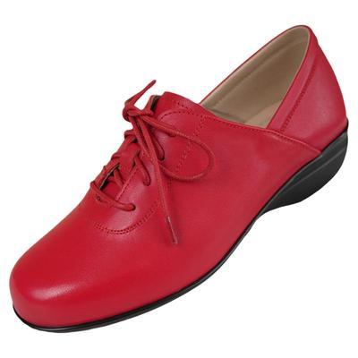 真皮女鞋圆头妈妈鞋系带红色单鞋