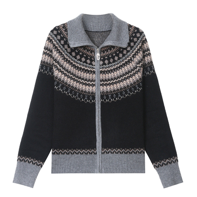 恒源祥纯羊毛费尔岛拉链加厚开衫