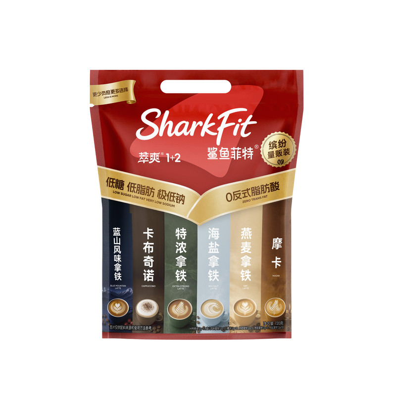 鲨鱼菲特三合一速溶咖啡多口味奶咖特浓拿铁布奇诺摩卡燕麦咖啡粉