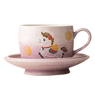 意式精品手冲咖啡杯小容量有耳水杯陶瓷手绘马上有钱花茶杯带杯垫