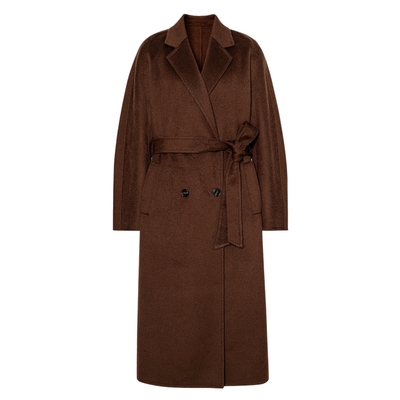 伊芙丽经典翻领设计腰带收腰长款双面呢大衣2024冬季新款女上装