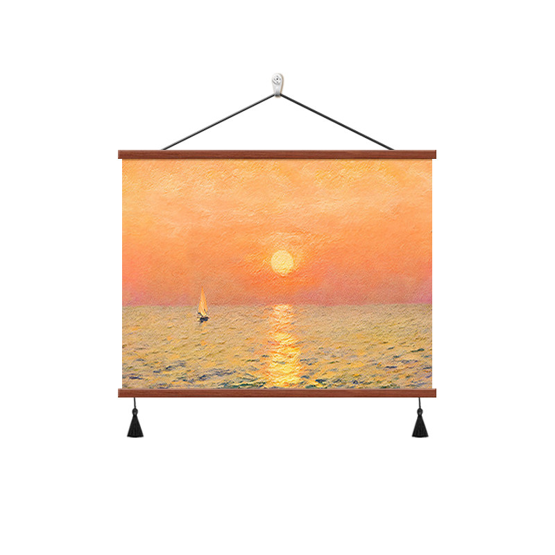中古风客厅装饰画日出东方海景画
