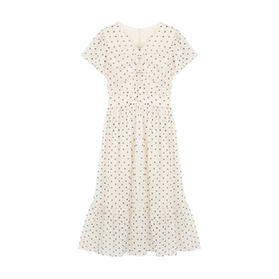 Basic House/百家好法式复古波点连衣裙夏季新款荷叶边中长款裙子